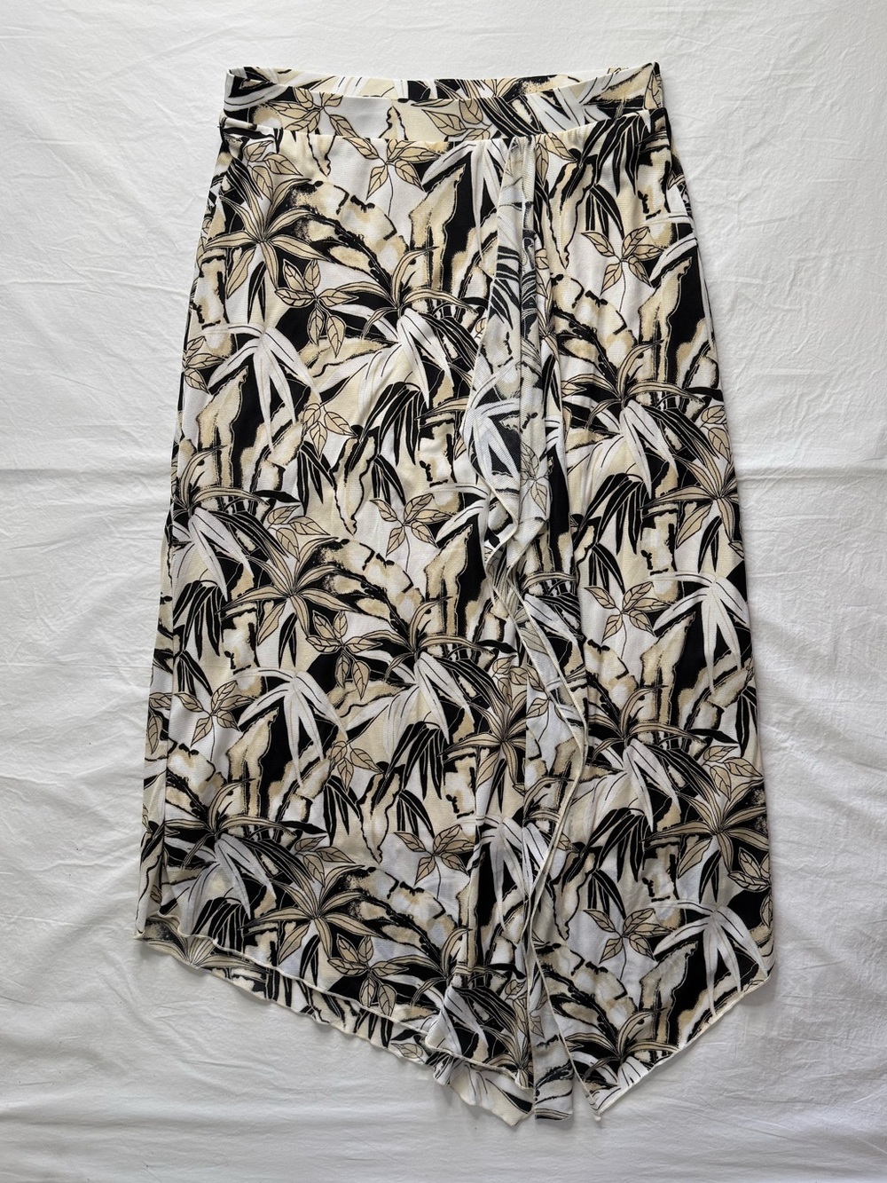 Chico's Asymmetrical Palm-Print Skirt in Black, White, and Beige